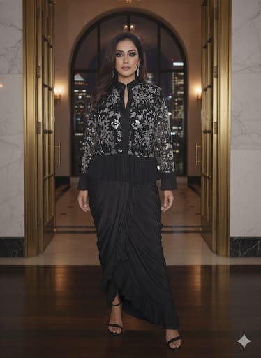 Noir Zari Draped Set